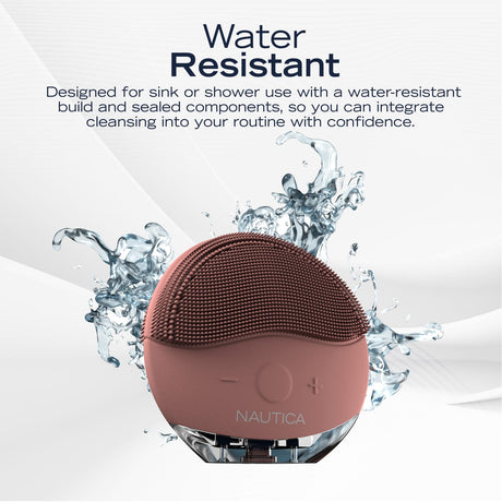 Nautica Compact Waterproof Sonic Dual-Sided Silicone Facial Cleansing Pad, w/ 12 Vibration Modes and LED Indicator, Rechargeable, Deep Cleanse, Powder