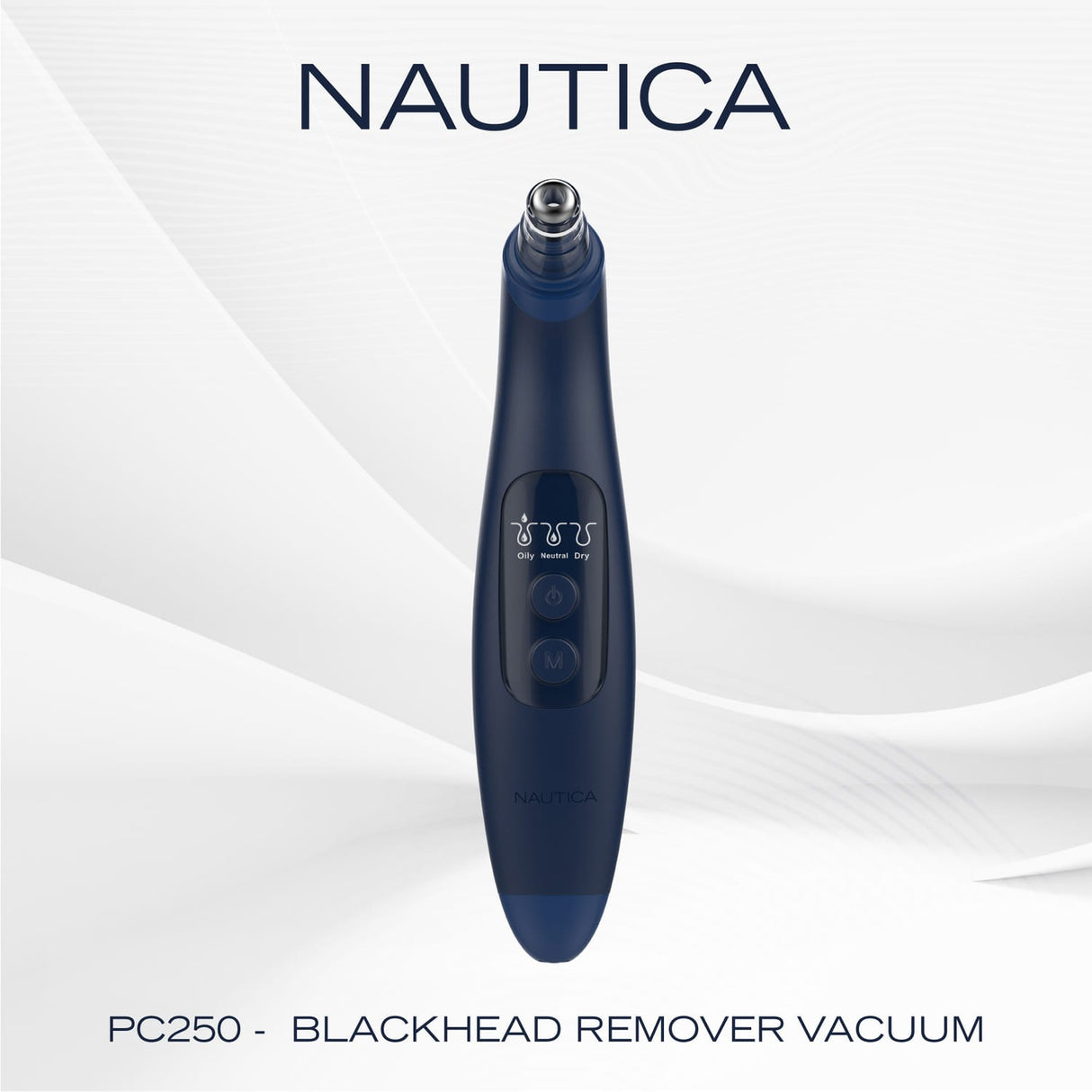 Nautica Compact Blackhead-Remover Vacuum with 6 Adjustable Heads and LED Display, 3 Suction Levels, Rechargable, up to 1-Hour Battery Life, Navy