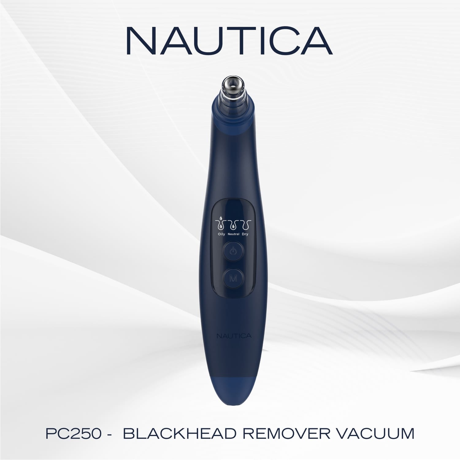 Nautica Compact Blackhead-Remover Vacuum with 6 Adjustable Heads and LED Display, 3 Suction Levels, Rechargable, up to 1-Hour Battery Life, Navy