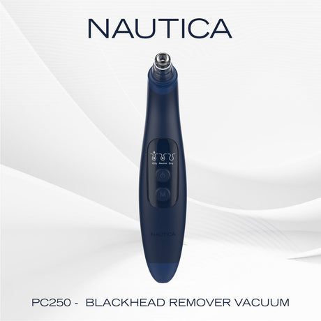 Nautica Compact Blackhead-Remover Vacuum with 6 Adjustable Heads and LED Display, 3 Suction Levels, Rechargable, up to 1-Hour Battery Life, Navy