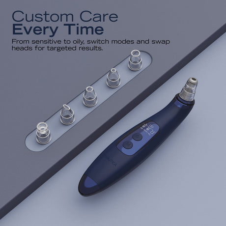 Nautica Compact Blackhead-Remover Vacuum with 6 Adjustable Heads and LED Display, 3 Suction Levels, Rechargable, up to 1-Hour Battery Life, Navy