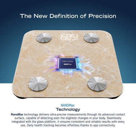 Nautica 396-Lb. Capacity Smart Digital Bathroom Scale with Bluetooth, LED Display, Body Tracker App, Body Composition, BMI, Muscle Mass, Quartz Stone