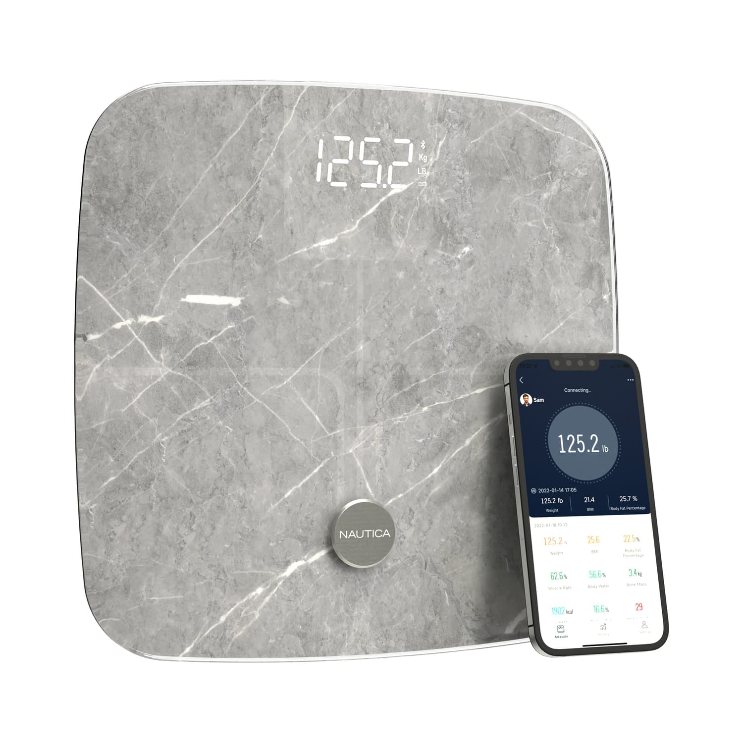 Nautica Smart Body Tracker Scale Plus, 440-Lb. Capacity, Travertine Stone