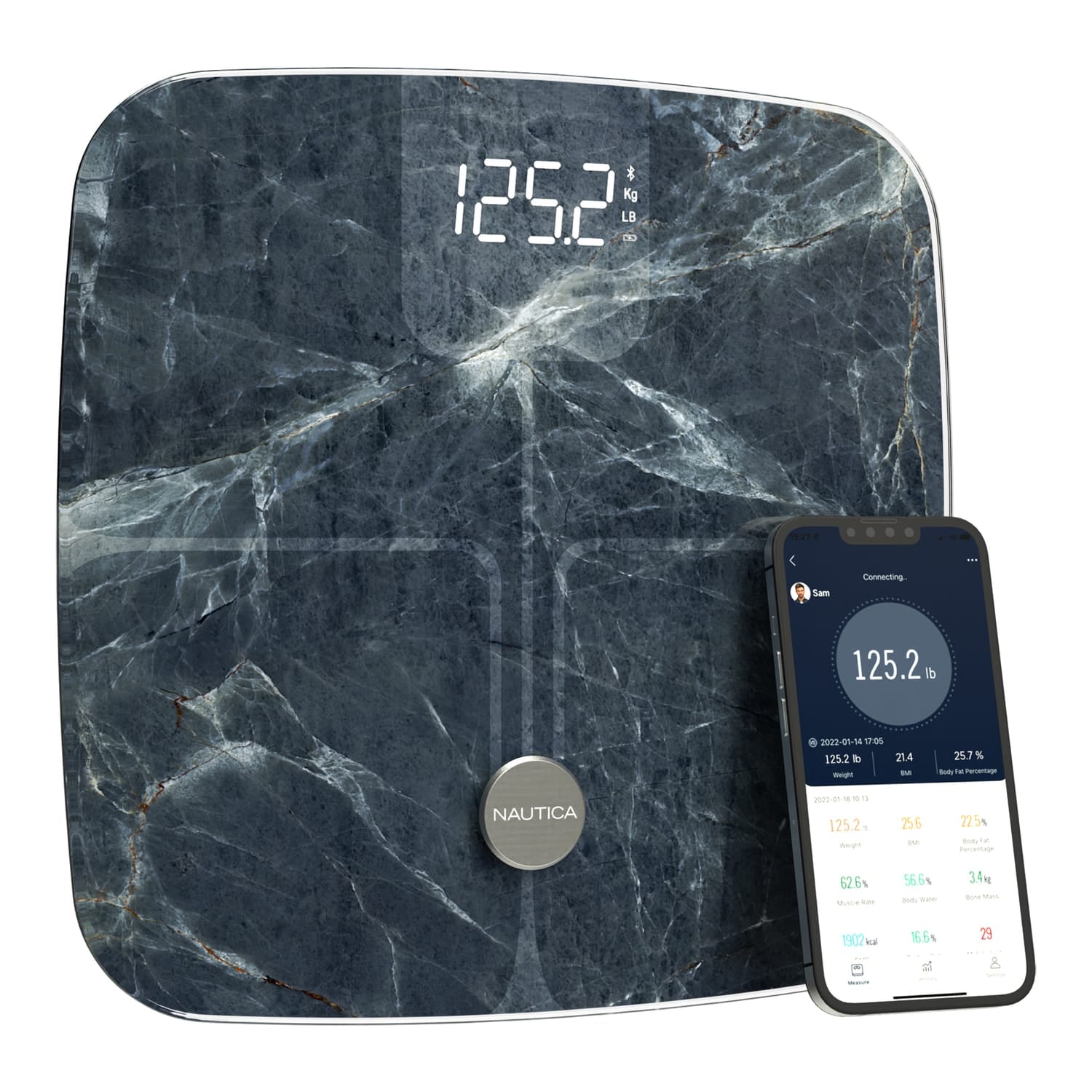 Nautica Smart Body Tracker Scale Plus, 440-Lb. Capacity, Aqua Stone