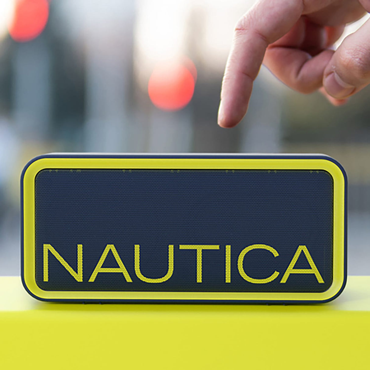 Nautica 10-Watt-Peak Urban SP100 Portable Bluetooth Rechargeable Speaker with TWS, USB/microSD/Aux, IPX5, up to 7 Hours Play Time, Navy/Yellow
