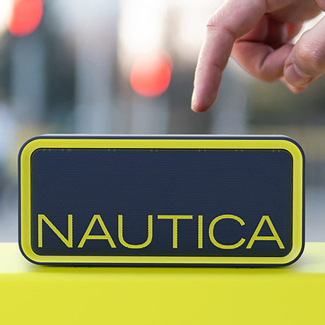 Nautica 10-Watt-Peak Urban SP100 Portable Bluetooth Rechargeable Speaker with TWS, USB/microSD/Aux, IPX5, up to 7 Hours Play Time, Navy/Yellow