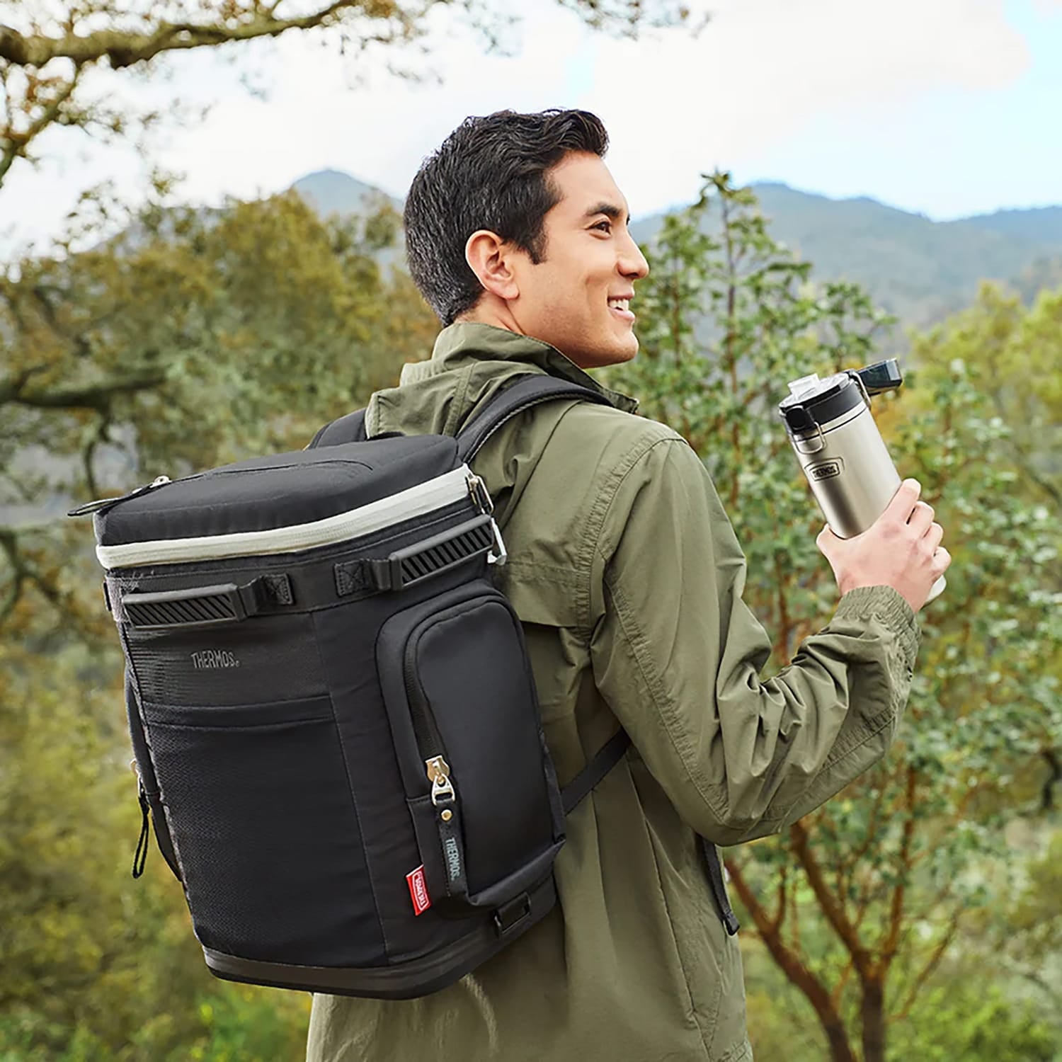 Thermos 18-Can Icon Series Insulated Soft-Sided Backpack Cooler, Granite