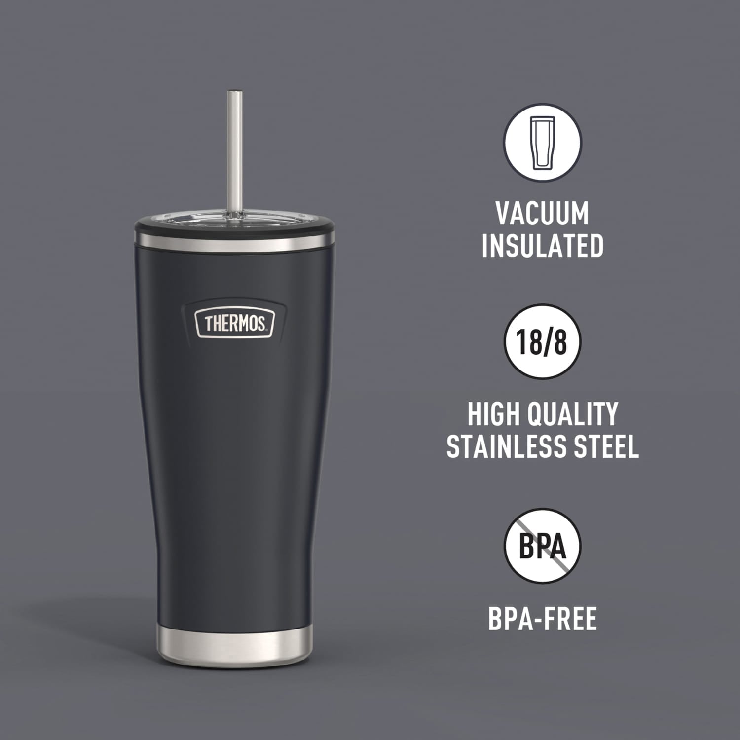Thermos Icon 24-Oz. Cold Stainless Steel Tumbler with Straw, Granite
