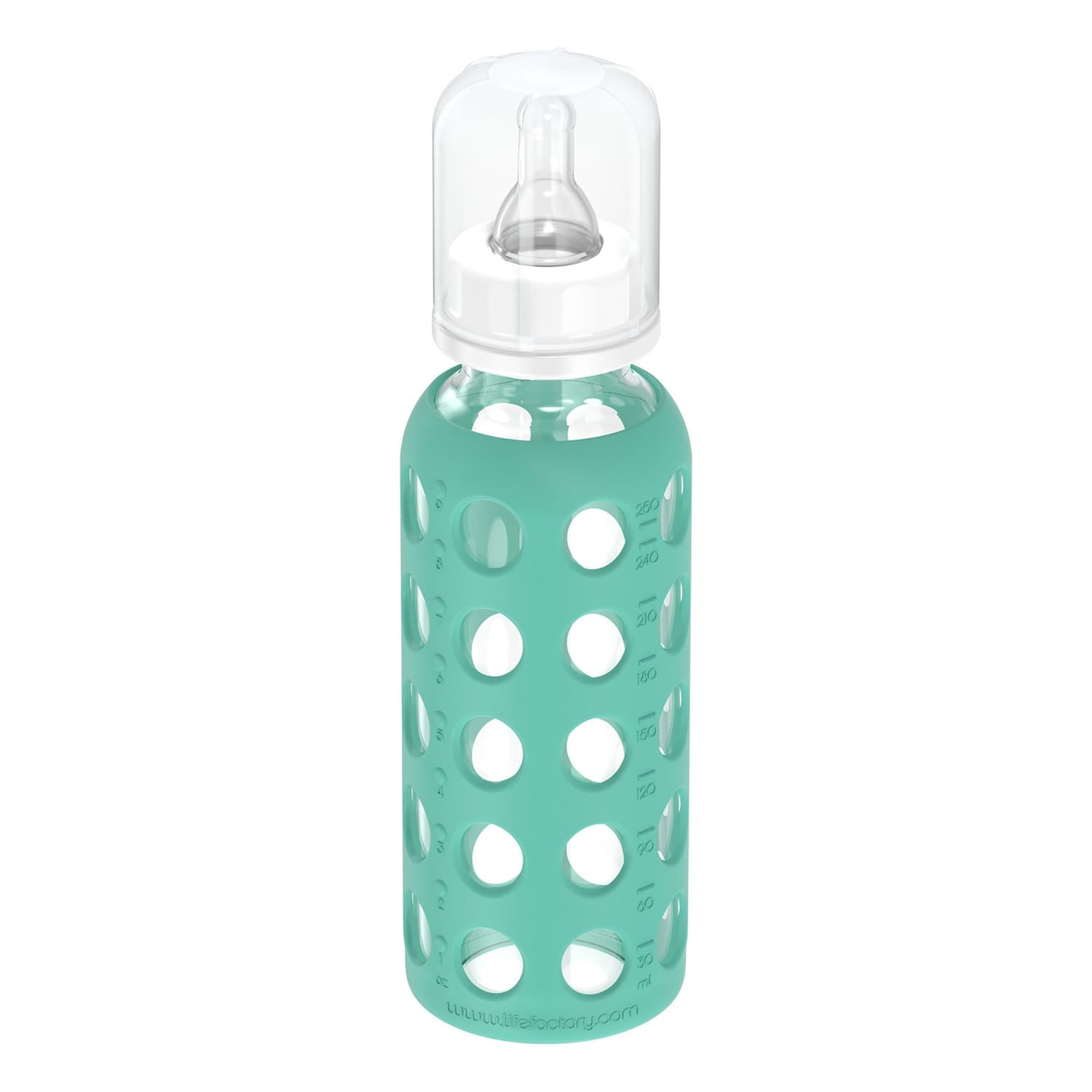 Lifefactory 9-Oz. Glass Baby Bottle with Silicone Sleeve, Stage 2 Nipple, Stopper, and Cap, Kale