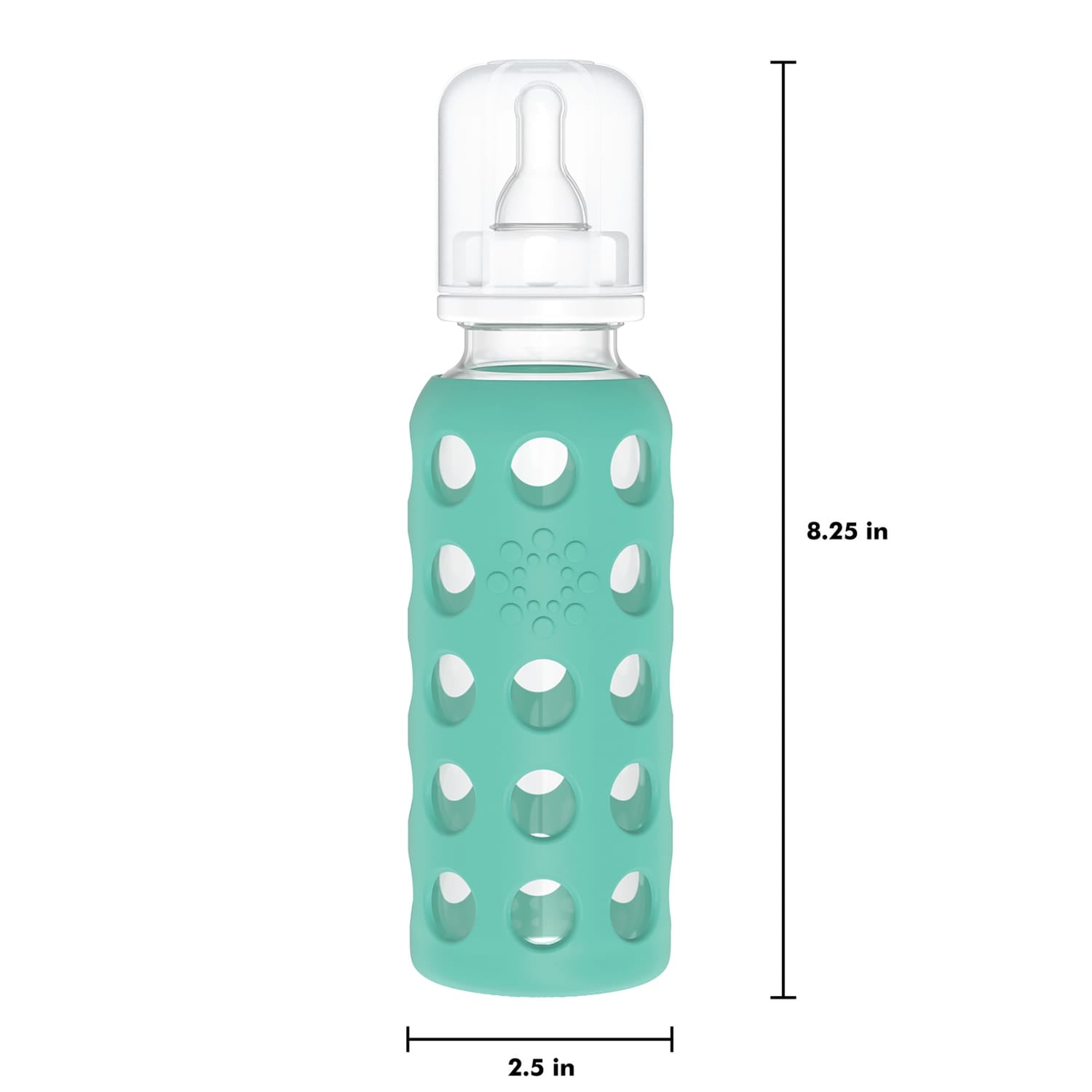 Lifefactory 9-Oz. Glass Baby Bottle with Silicone Sleeve, Stage 2 Nipple, Stopper, and Cap, Kale