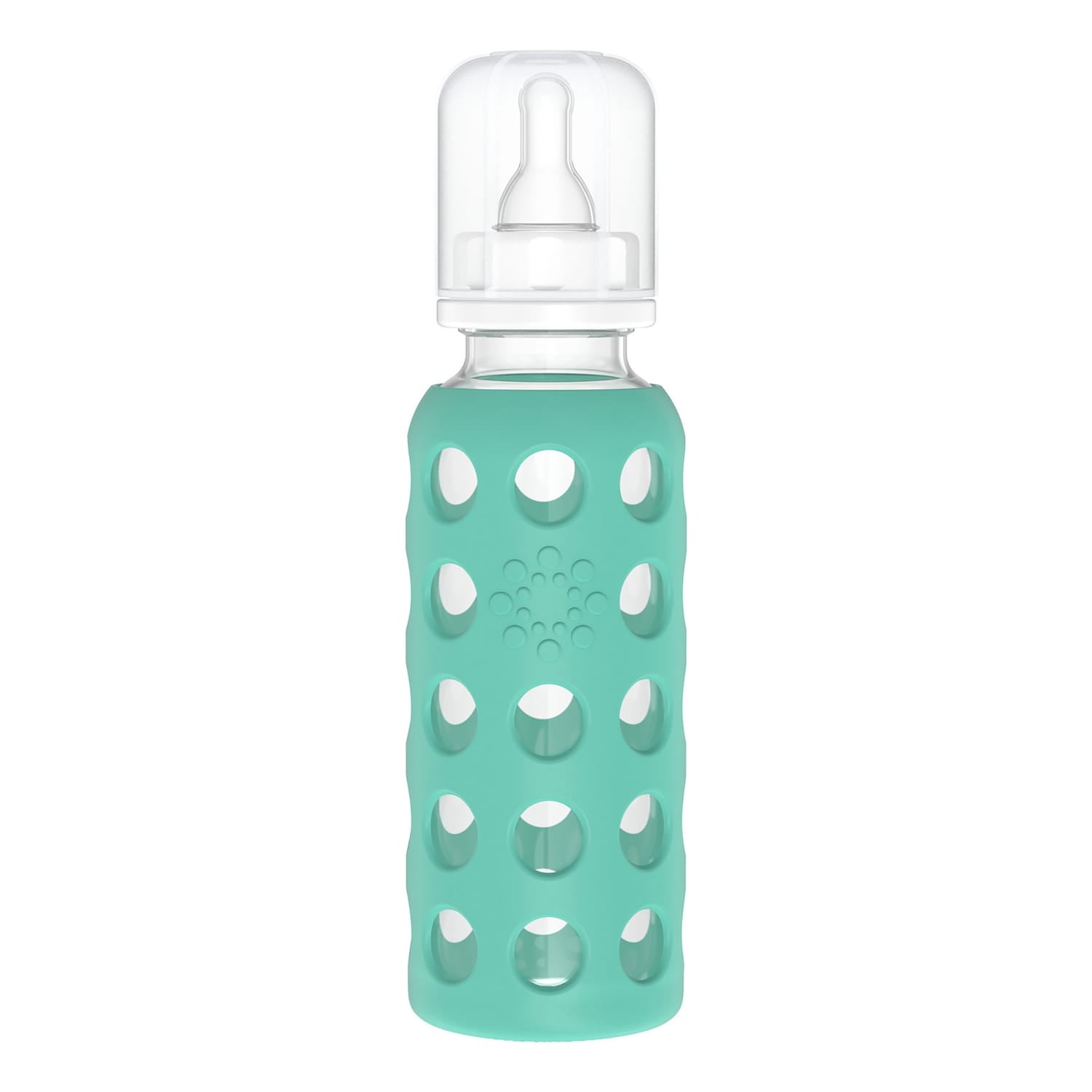 Lifefactory 9-Oz. Glass Baby Bottle with Silicone Sleeve, Stage 2 Nipple, Stopper, and Cap, Kale