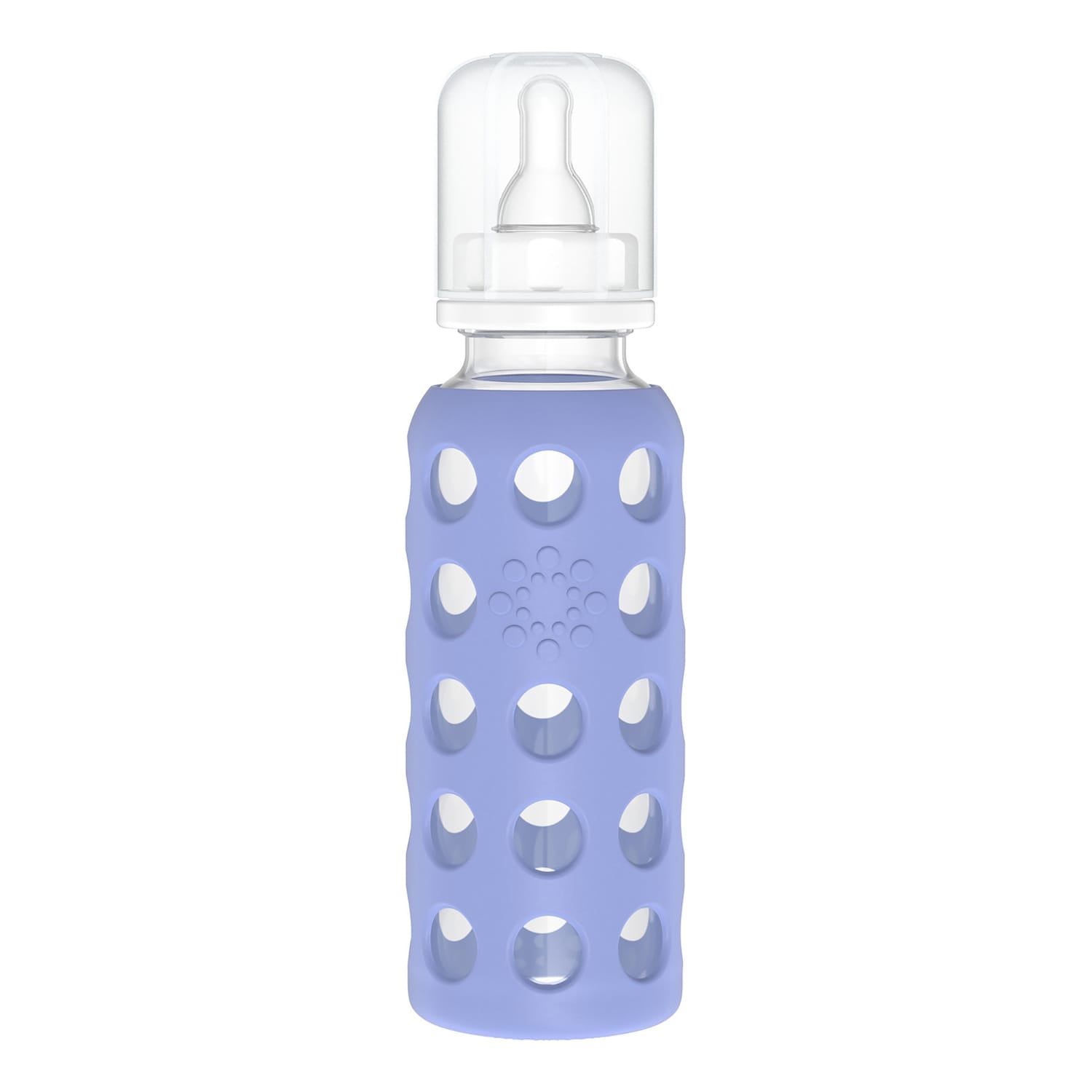 Lifefactory 9-Oz. Glass Baby Bottle with Silicone Sleeve, Stage 2 Nipple, Stopper, and Cap, Blueberry