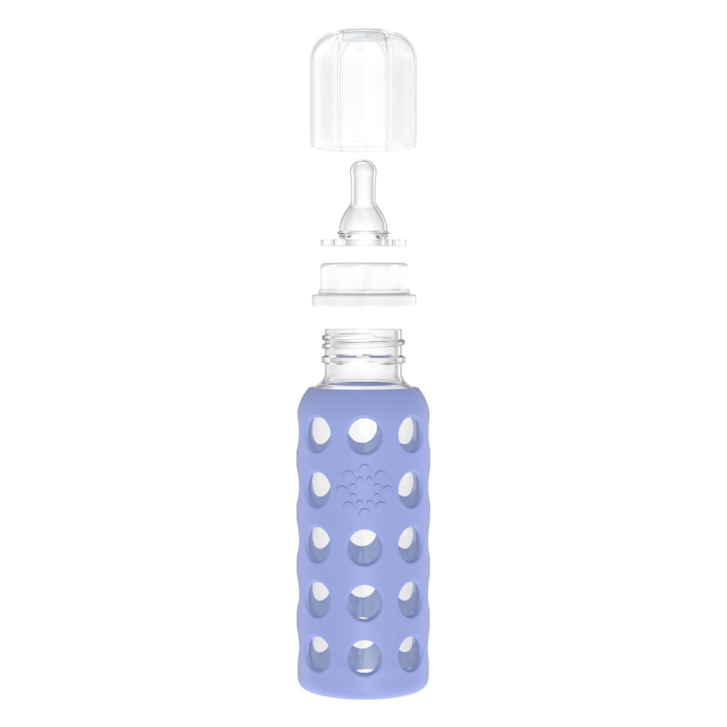 Lifefactory 9-Oz. Glass Baby Bottle with Silicone Sleeve, Stage 2 Nipple, Stopper, and Cap, Blueberry