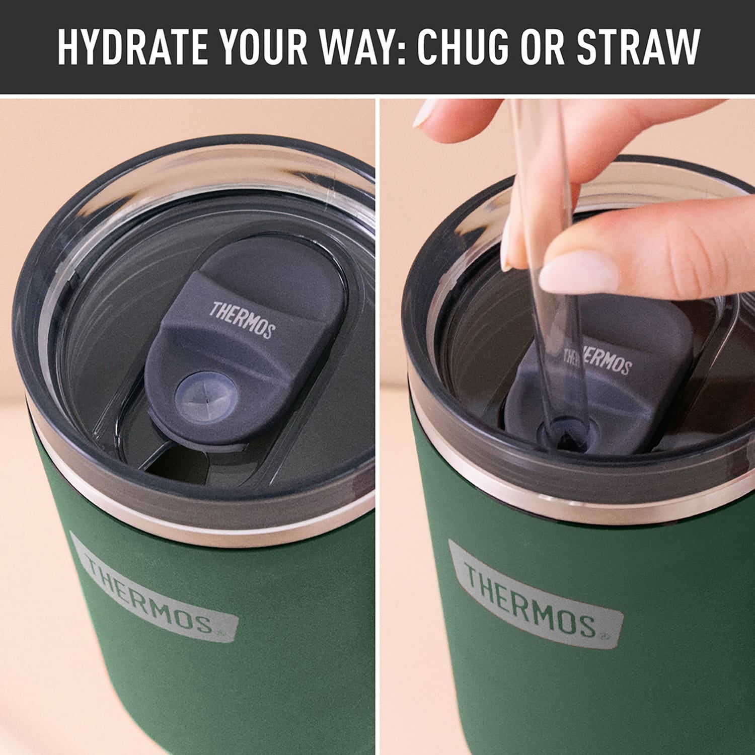 Thermos 40-Oz. Stainless Steel Cup-Holder Mug with Straw, Alpine Green