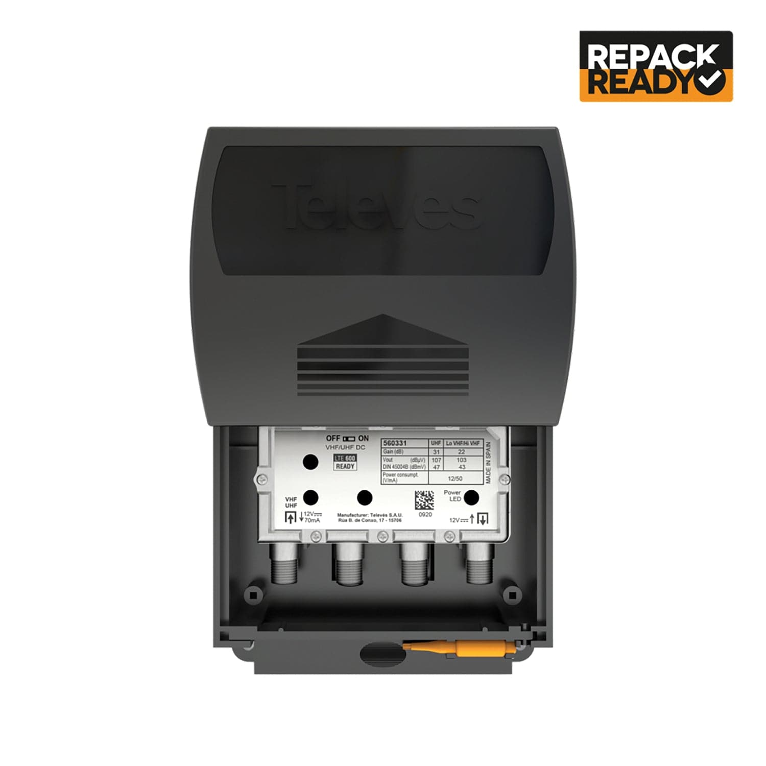 Televes 1-Input TForce Mast Amplifier with BOSS-Tech and “F” Power Supply Unit