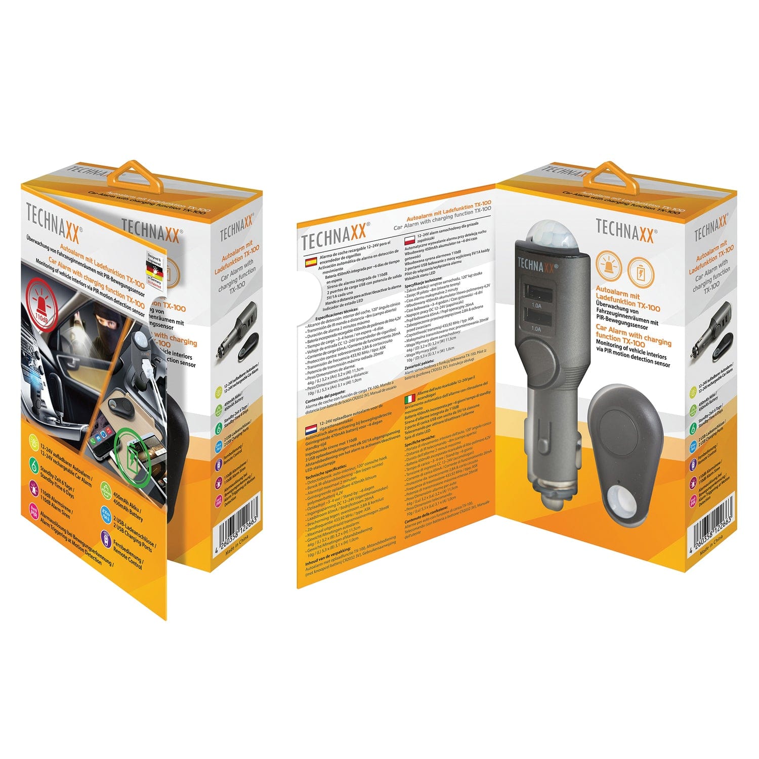 Technaxx TX-100 Rechargeable Universal Mobile and Auto Alarm with Remote