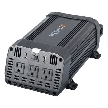 Technaxx 3-AC Outlet and 2-USB Port 1200-Continuous-Watt TE16 Vehicle Power Inverter with Battery Connection Cables, 5044