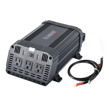 Technaxx 3-AC Outlet and 2-USB Port 1200-Continuous-Watt TE16 Vehicle Power Inverter with Battery Connection Cables, 5044