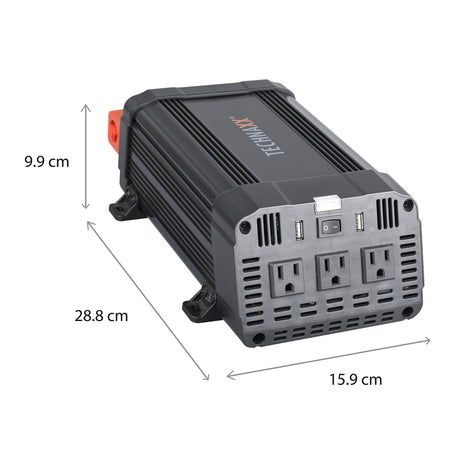 Technaxx 3-AC Outlet and 2-USB Port 1200-Continuous-Watt TE16 Vehicle Power Inverter with Battery Connection Cables, 5044