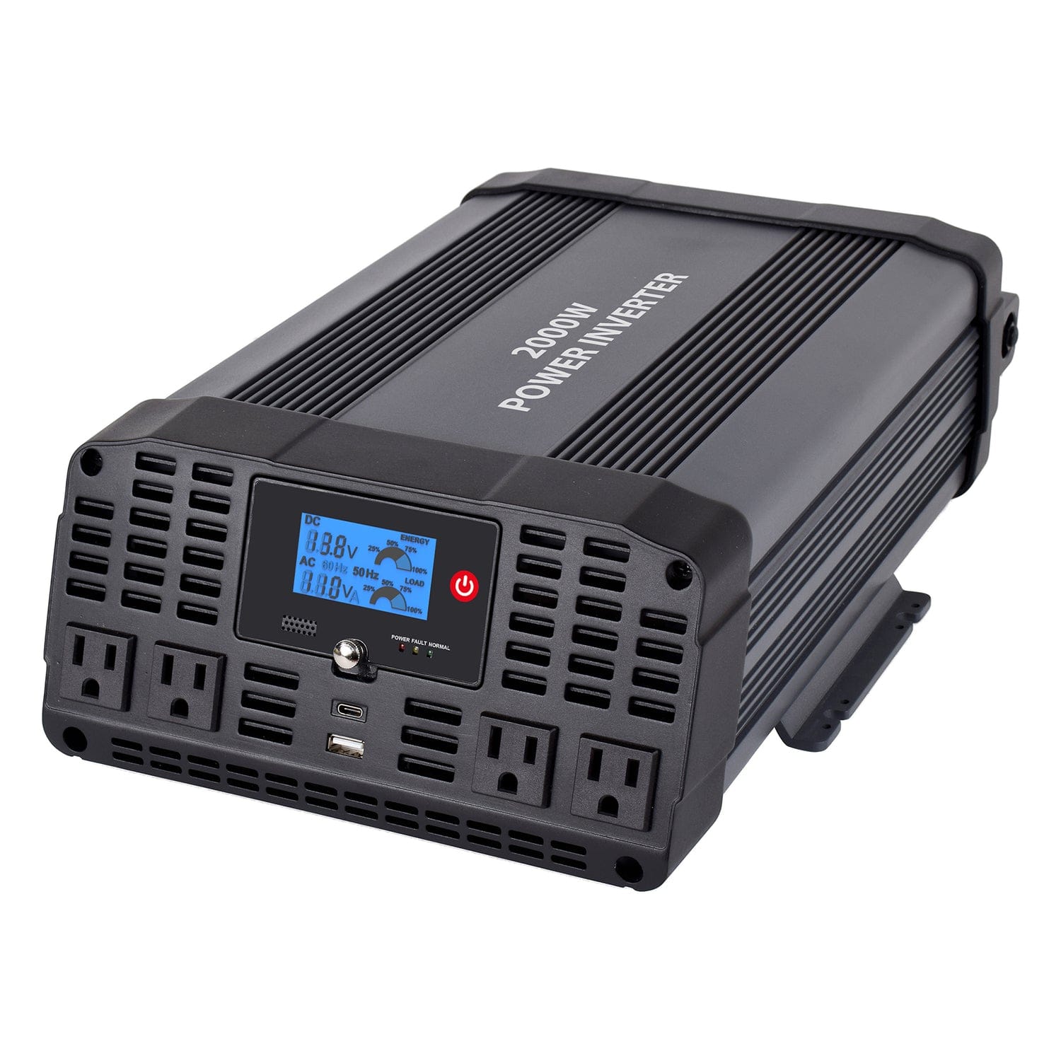 Technaxx 4-AC Outlet and 2-USB Port 2000-Continuous-Watt TE22 Pure Sine Wave Vehicle Power Inverter with Battery Connection Cables, 5045