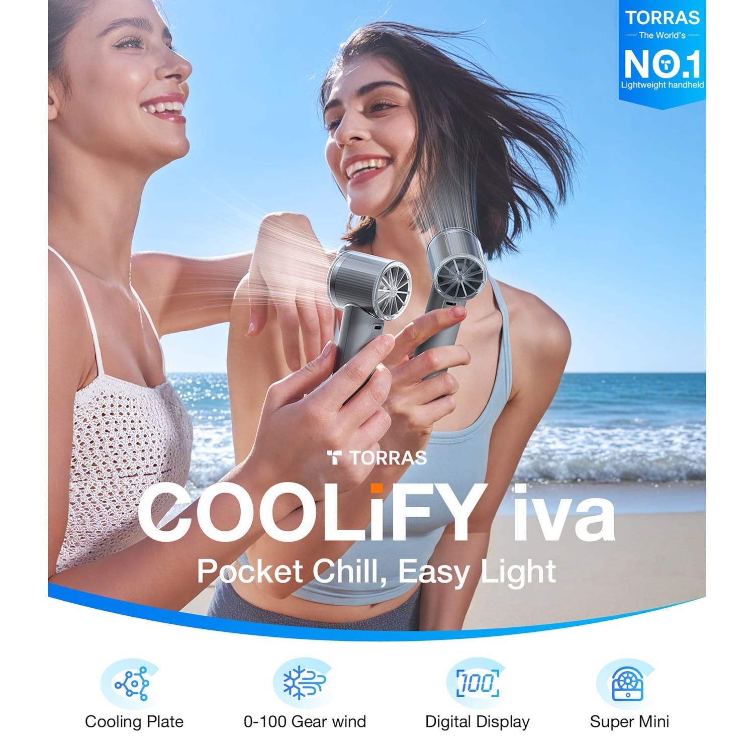 Torras COOLiFY iva Handheld High-Speed Portable Fan with 4900-mAh Battery, Charcoal