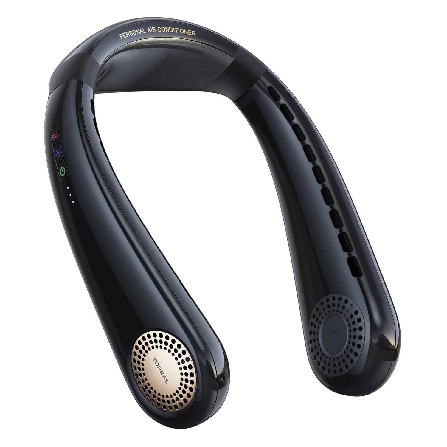 Torras Portable Neck Fan, COOLiFY Air Personal Wearable Neck Air Conditioner, Bladeless, 5000-mAh Rechargeable Battery, Golden Black
