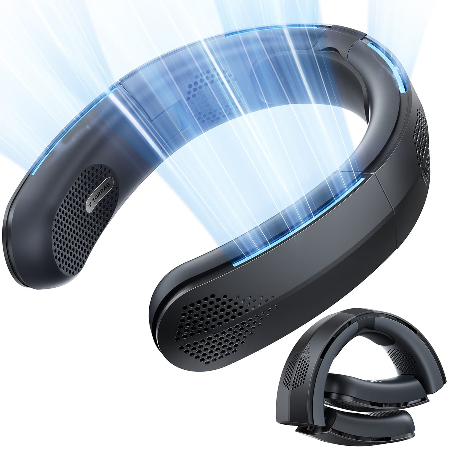 Torras Portable Foldable Neck Fan, COOLiTE with 4000-mAh Battery, Space Black