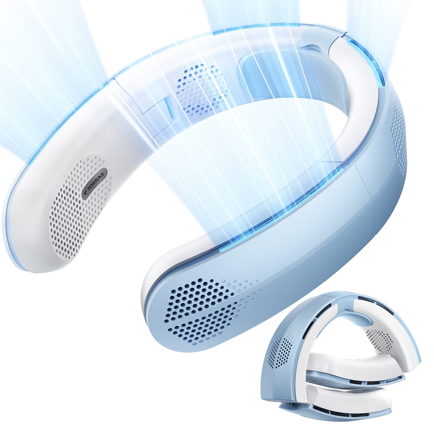 Torras Portable Foldable Neck Fan, COOLiTE with 4000-mAh Battery, Light Blue