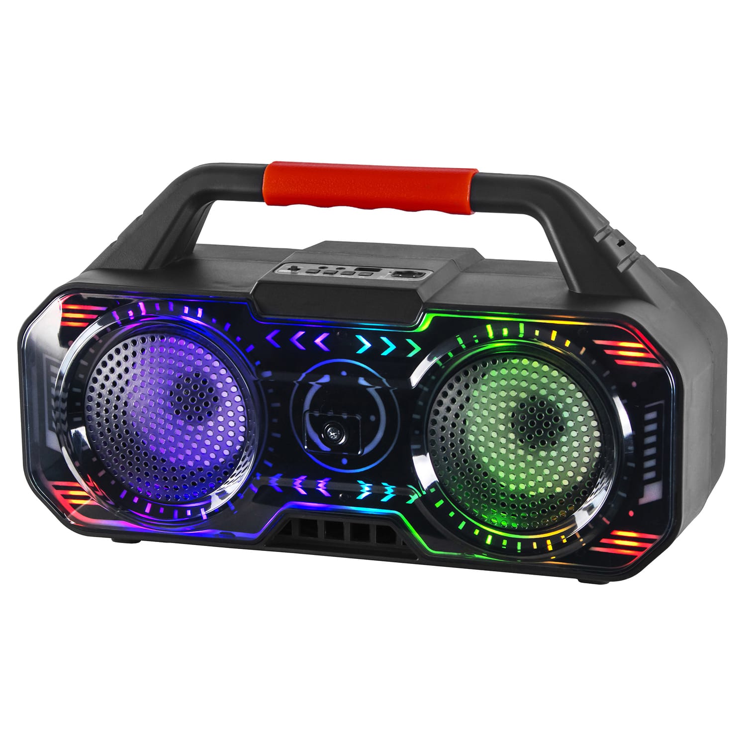 RCA 6-Watt BEAT-4 Portable Bluetooth Boom Box, TWS, Dual Drivers, RGB Lights, USB/microSD Card, FM Radio, up to 6 Hours Play Time