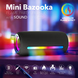 RCA 5-Watt FLEX-4 Mini Bazooka Portable Bluetooth Flame Party Speaker with TWS, Sound FX, USB/microSD Card/Aux, FM, up to 6 Hours Play Time, Black