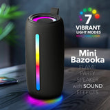 RCA 5-Watt FLEX-4 Mini Bazooka Portable Bluetooth Flame Party Speaker with TWS, Sound FX, USB/microSD Card/Aux, FM, up to 6 Hours Play Time, Black