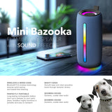 RCA 5-Watt FLEX-4 Mini Bazooka Portable Bluetooth Flame Party Speaker with TWS, Sound FX, USB/microSD Card/Aux, FM, up to 6 Hours Play Time, Blue