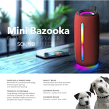 RCA 5-Watt FLEX-4 Mini Bazooka Portable Bluetooth Flame Party Speaker with TWS, Sound FX, USB/microSD Card/Aux, FM, up to 6 Hours Play Time, Red