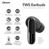 RCA WAVE-45 TWS Bluetooth In-Ear Earbuds with Mics, On-Ear Controls, ANC, Charging Case with Touch Screen, up to 6 Hours Play Time, Black