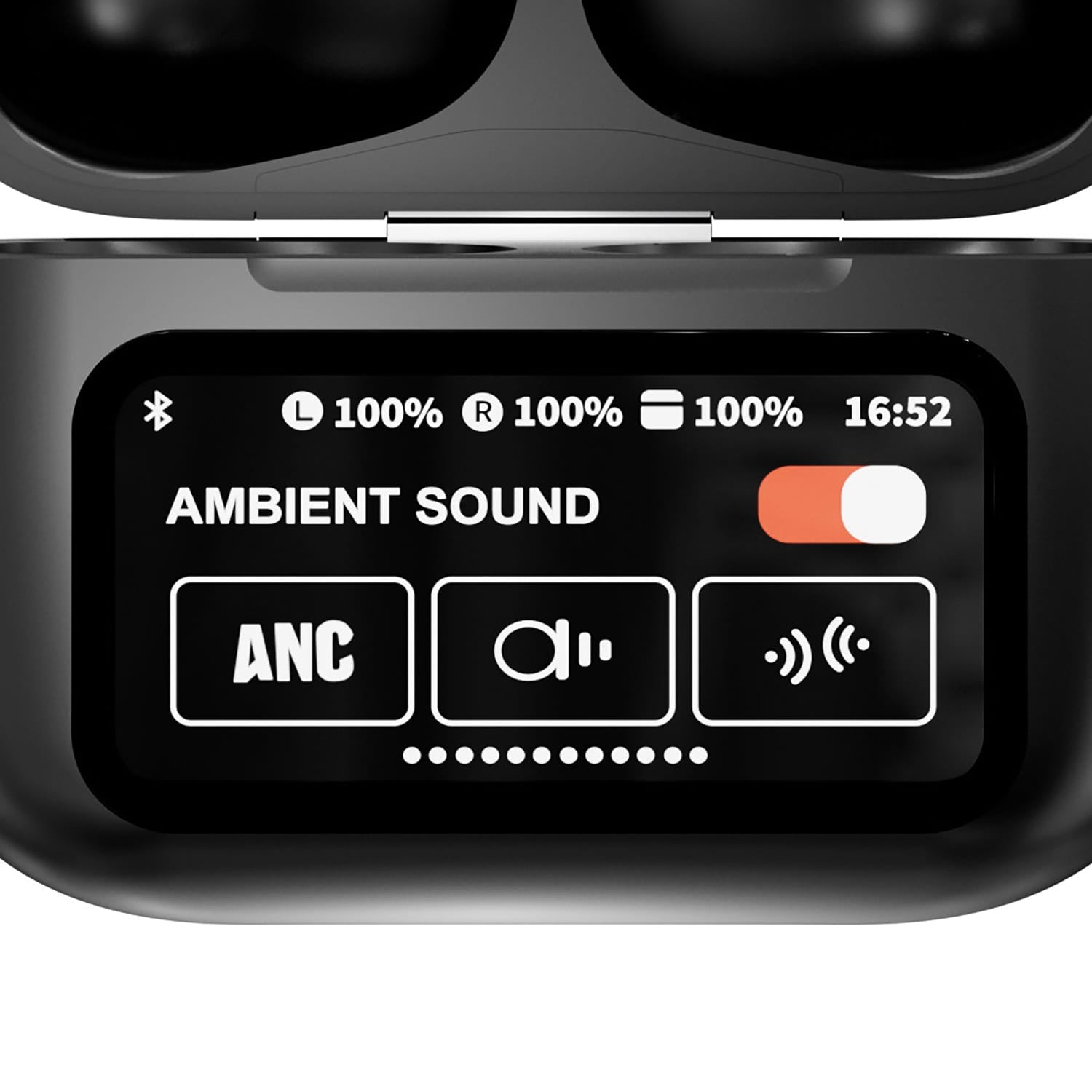 RCA WAVE-48 TWS Bluetooth In-Ear Earbuds with Mics, On-Ear Controls, ANC, Charging Case with Screen, up to 20 Hours Play Time, Black