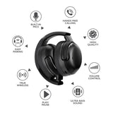 RCA WAVE-76 Bluetooth Flat-Folding On-Ear Headphones with Mic, ANC, On-Ear Controls, 3D Earpads, up to 25 Hours Play Time, Black