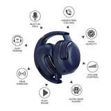 RCA WAVE-76 Bluetooth Flat-Folding On-Ear Headphones with Mic, ANC, On-Ear Controls, 3D Earpads, up to 25 Hours Play Time, Blue