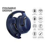 RCA WAVE-76 Bluetooth Flat-Folding On-Ear Headphones with Mic, ANC, On-Ear Controls, 3D Earpads, up to 25 Hours Play Time, Blue