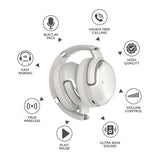 RCA WAVE-76 Bluetooth Flat-Folding On-Ear Headphones with Mic, ANC, On-Ear Controls, 3D Earpads, up to 25 Hours Play Time, Silver