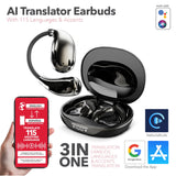 RCA WAVE-88 AI Translator TWS Bluetooth Open-Ear Earbuds with Mics, On-Ear Controls, Charging Case with Screen, up to 6 Hours Play Time, Black