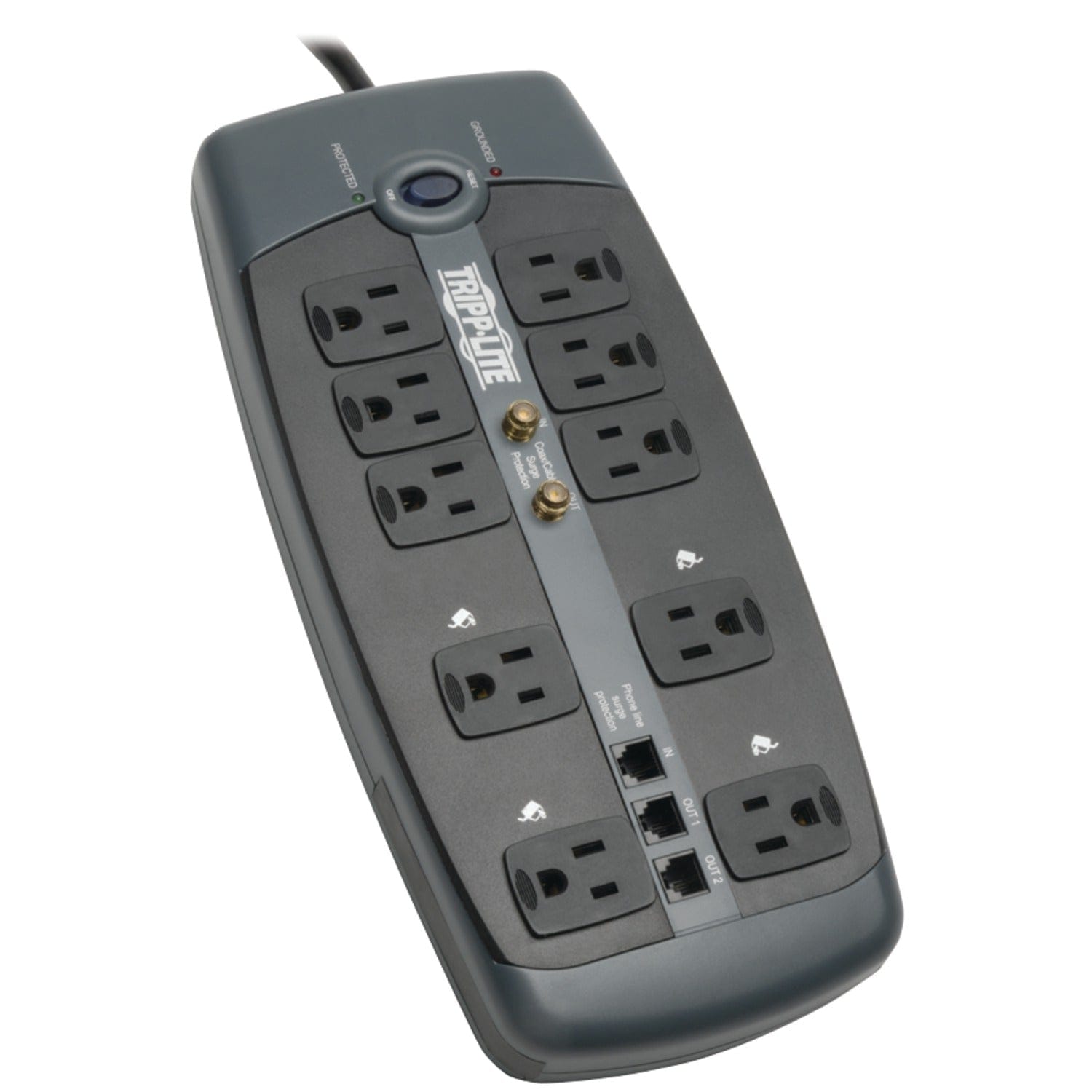 Tripp Lite by Eaton 10-AC Outlet, Telco, and Coax 3345 Joules Protect It! Surge Protector Power Strip, 8-Ft. Cord with Right-Angle Plug