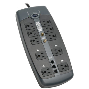 Tripp Lite by Eaton 10-AC Outlet, Telco, and Coax 3345 Joules Protect It! Surge Protector Power Strip, 8-Ft. Cord with Right-Angle Plug