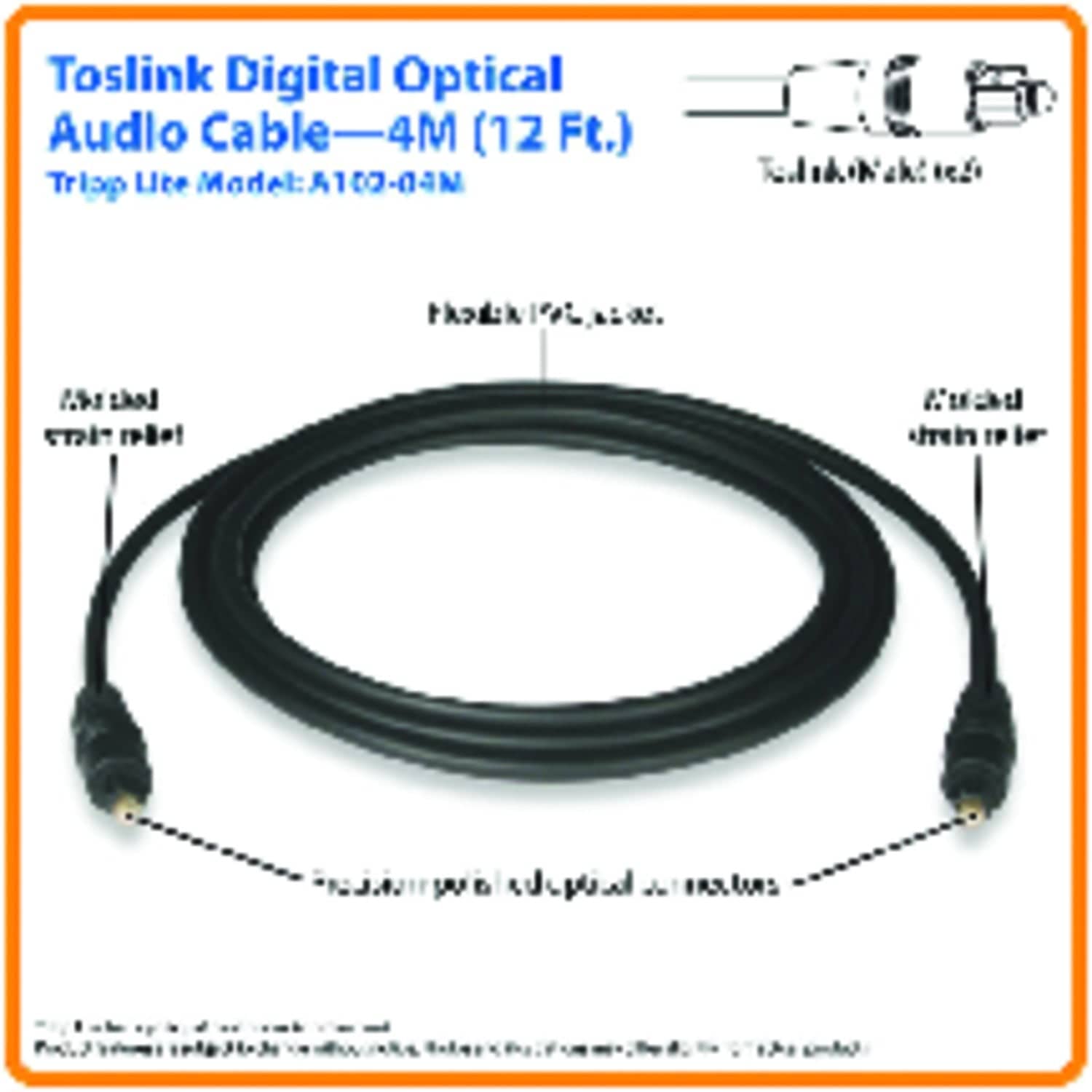 Tripp Lite by Eaton TOSLINK Digital Optical SPDIF Audio Cable, Black, 13 Ft.