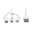 Tripp Lite by Eaton Safe-IT Universal USB-A to Lightning, USB Micro-B, and USB-C Charge and Sync Antibacterial Cable, White, 4 Ft.