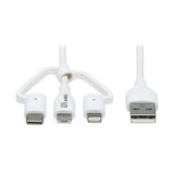 Tripp Lite by Eaton Safe-IT Universal USB-A to Lightning, USB Micro-B, and USB-C Charge and Sync Antibacterial Cable, White, 4 Ft.