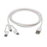 Tripp Lite by Eaton Safe-IT Universal USB-A to Lightning, USB Micro-B, and USB-C Charge and Sync Antibacterial Cable, White, 4 Ft.