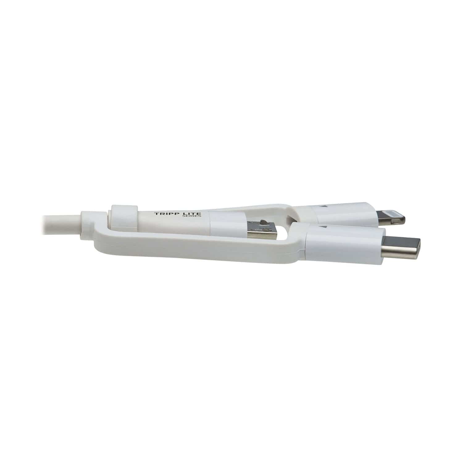 Tripp Lite by Eaton Safe-IT Universal USB-A to Lightning, USB Micro-B, and USB-C Charge and Sync Antibacterial Cable, White, 4 Ft.