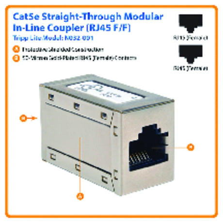 Tripp Lite by Eaton CAT-5E F/F Straight-through Modular Shielded In-Line Coupler, Silver, N032-001