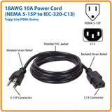 Tripp Lite by Eaton 18-AWG 10-Amp Universal Computer Power Cord, 6 Ft.