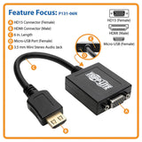 Tripp Lite by Eaton 1900 x 1200 HDMI Male to VGA Female Converter Cable Adapter with 3.5-mm Stereo Audio Jack, 6 In., Black, P131-06N